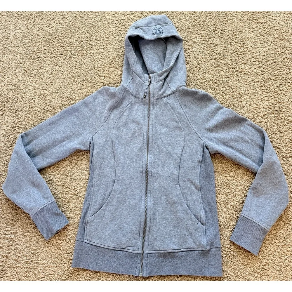 LULULEMON Womens Scuba Hoodie Light Cotton Fleece Full Zip Up Sweater Sz 8 Grey